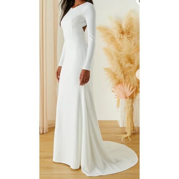 LULU'S XL Eloquent Endearment White Long Sleeve Backless Wedding Maxi Dress 0B18 - Picture 1 of 13